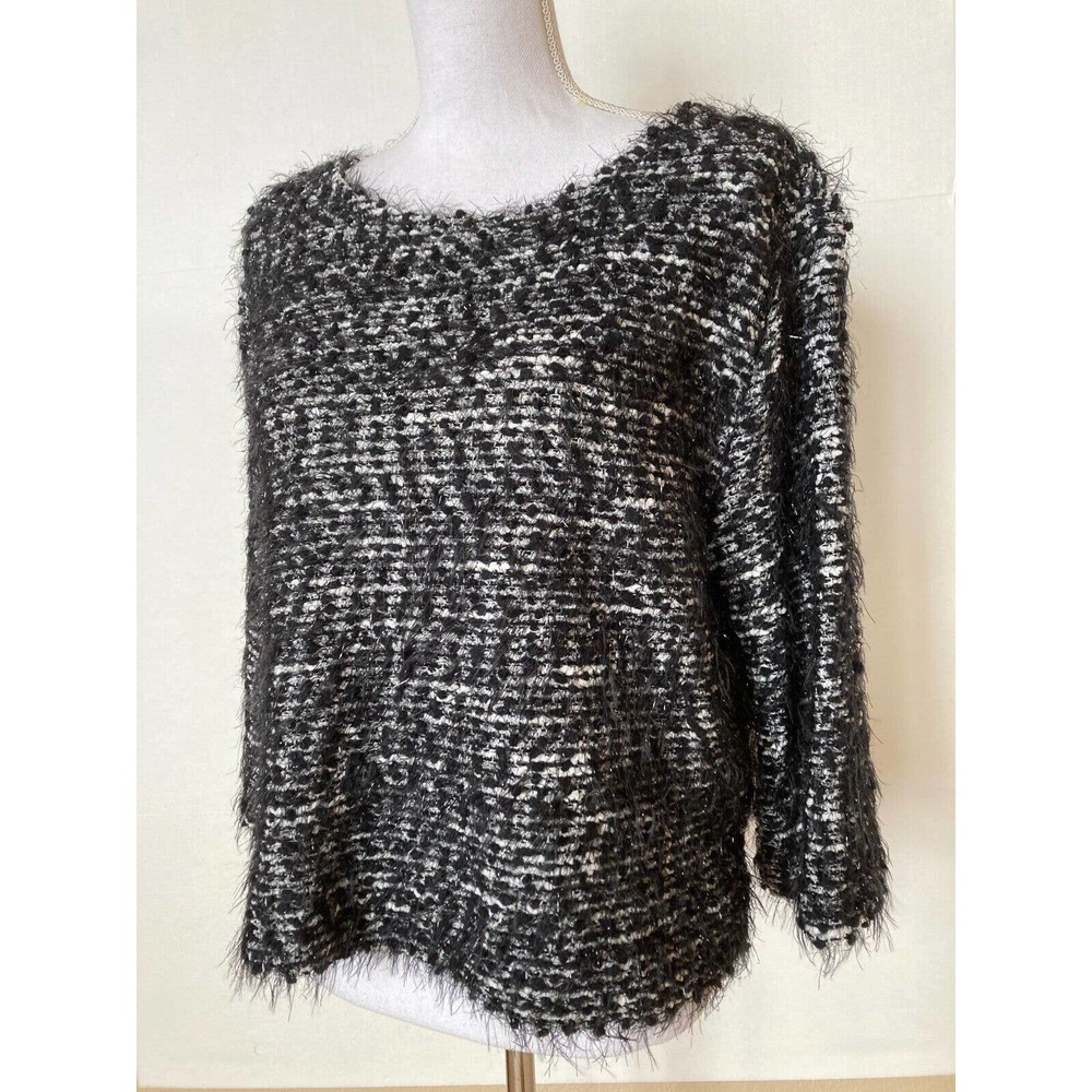 Vince Camuto Pullover Sweater Black Metallic Fringe Sz Medium M